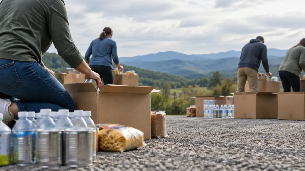 Volunteers packing donation boxes in Greer, SC