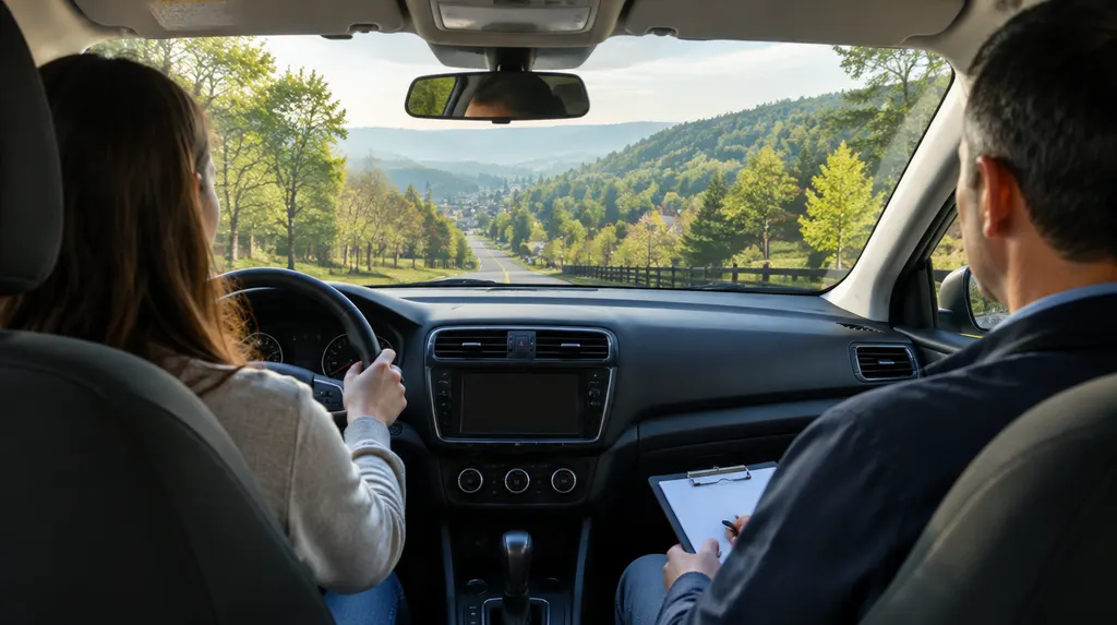 A driving instructor in the passenger seat of a training car in Greer, SC