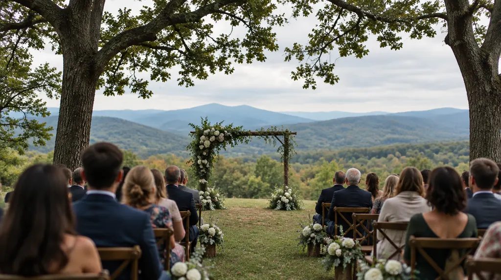 An outdoor ceremony setup under oak trees in Greer, SC