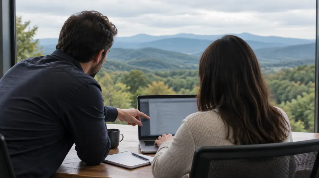 An IT consultant helping an employee at a laptop in Greer, SC
