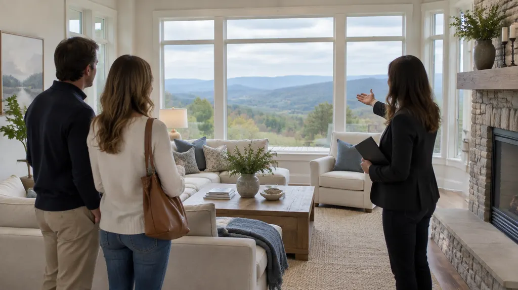 A real estate agent showing a bright living room in Greer, SC