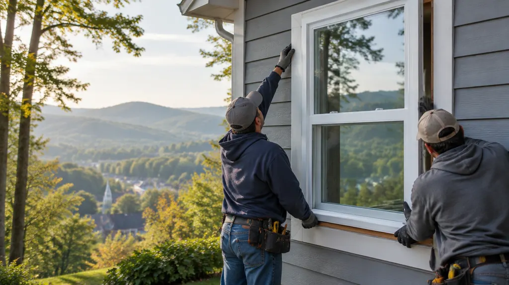Installers fitting a new double-hung window in Greer, SC
