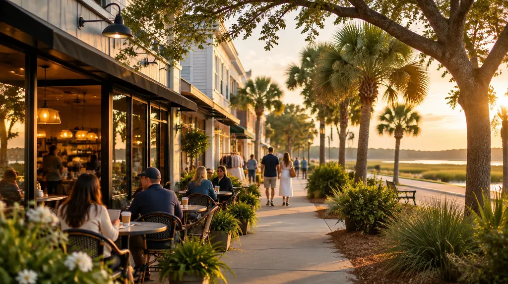 Local businesses along a street in Hanahan, South Carolina