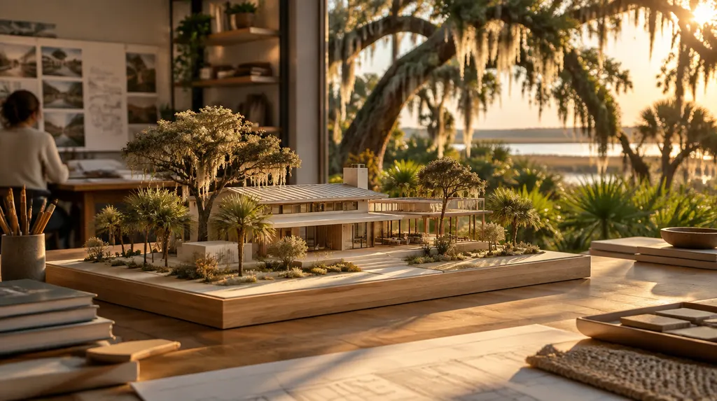 A scale model of a modern house in a studio in Hanahan, SC