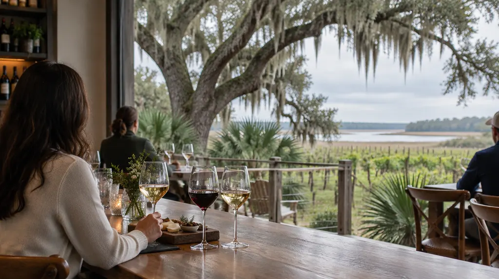 A vineyard tasting room with wine glasses in Hanahan, SC