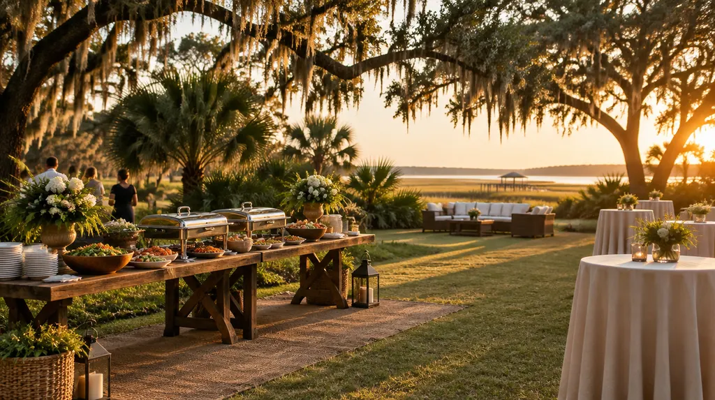 A catering buffet set for an outdoor event in Hanahan, SC