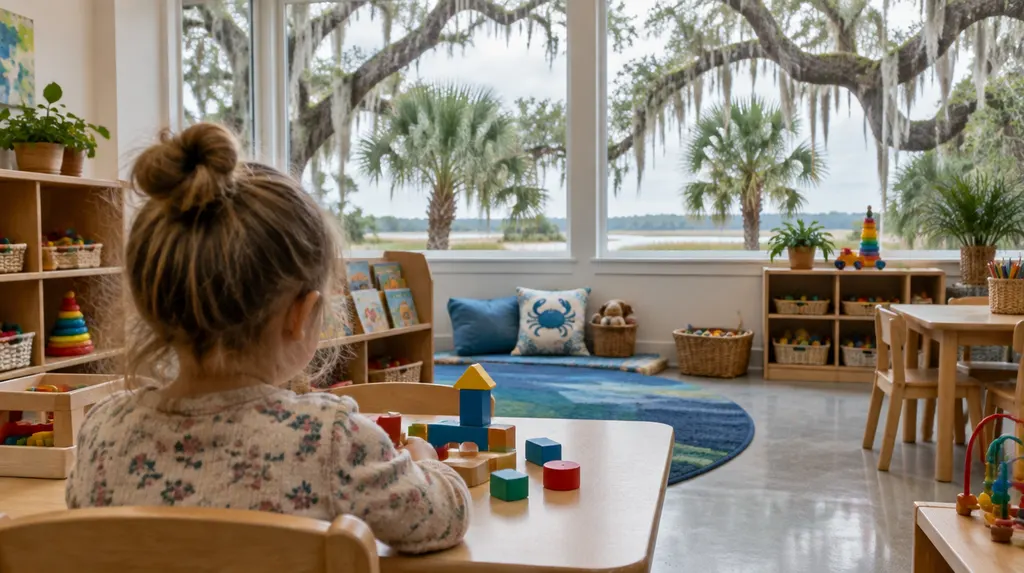 A bright preschool classroom with colorful toys in Hanahan, SC