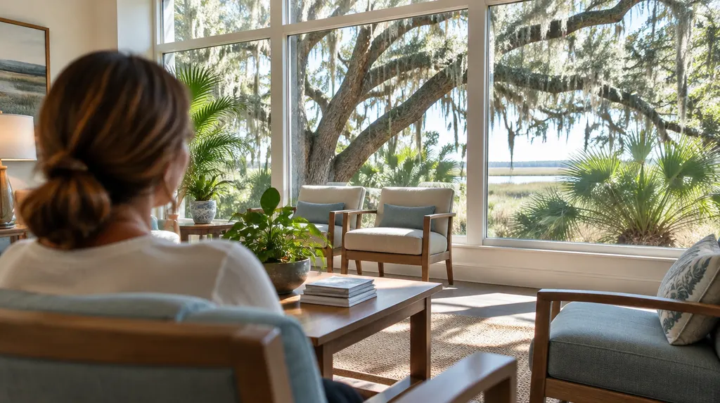 A peaceful waiting room with natural light in Hanahan, SC