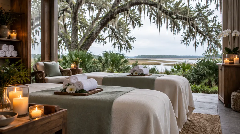 Rolled towels and candles in a day spa in Hanahan, SC
