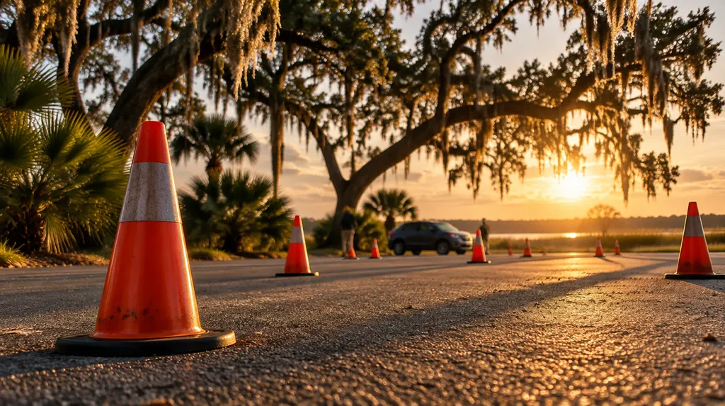 Traffic cones on a practice lot in Hanahan, SC