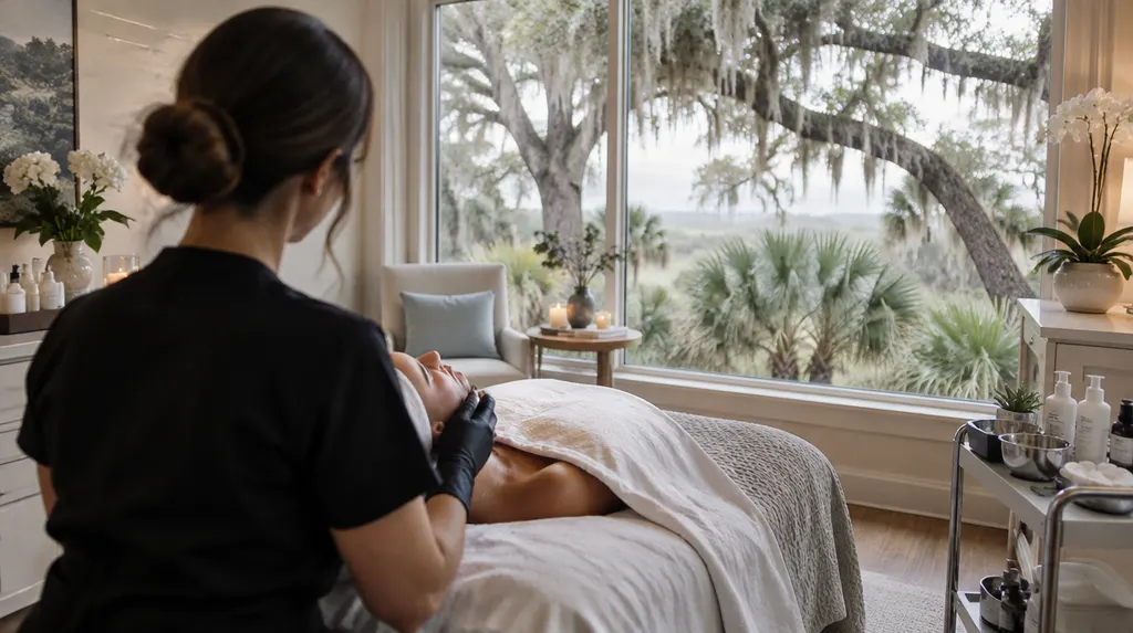 An elegant med spa treatment room in Hanahan, SC