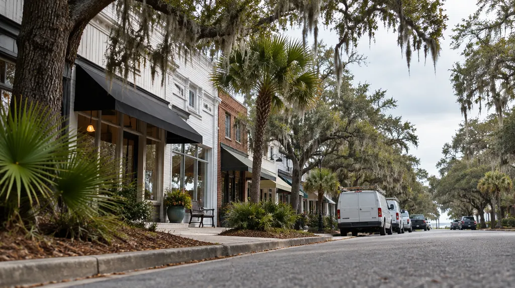 Local businesses along a street in Hilton Head Island, South Carolina