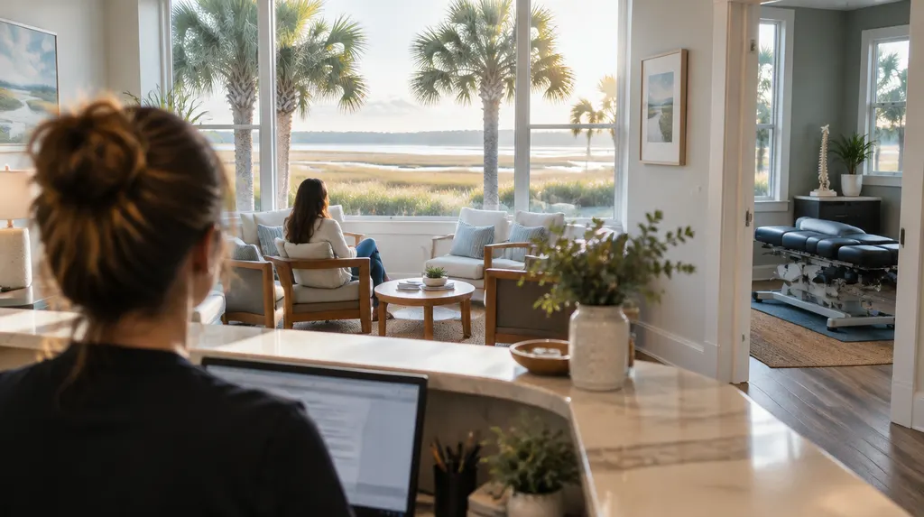 A calm chiropractic office reception in Hilton Head Island, SC