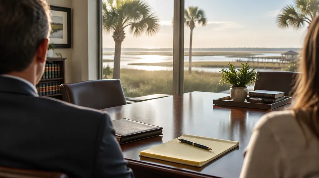 A law office meeting room with a legal pad in Hilton Head Island, SC