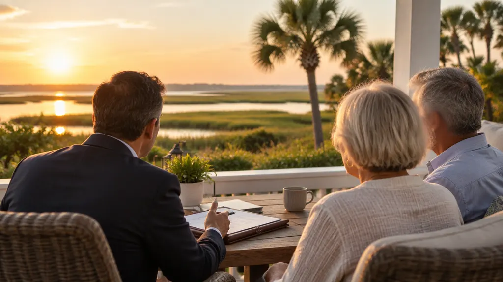 An estate planning attorney meeting an older couple in Hilton Head Island, SC