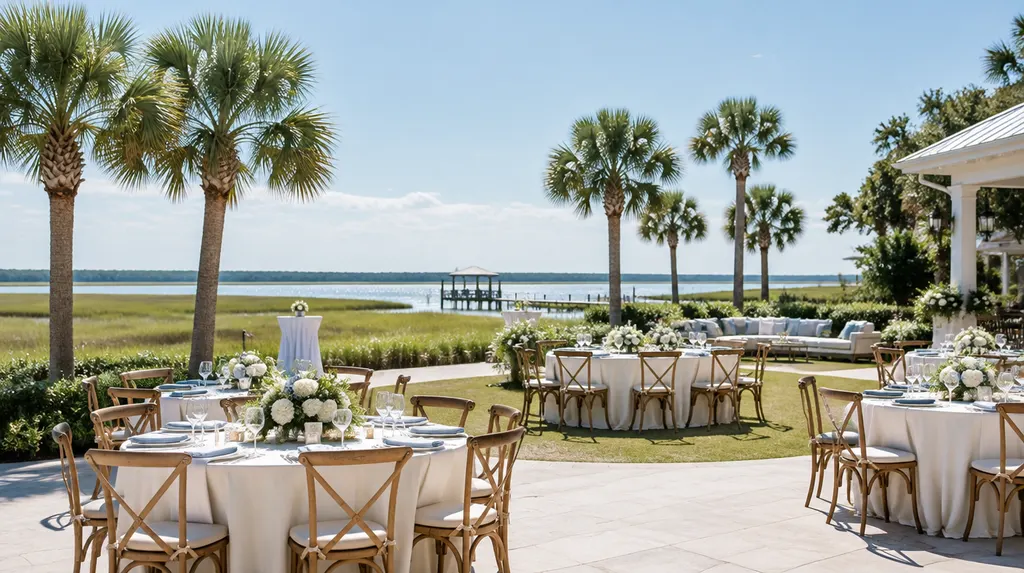 An elegant event venue set for a wedding reception in Hilton Head Island, SC