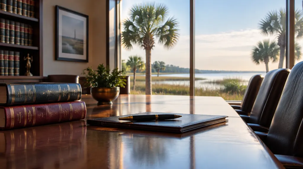 A law firm conference room with legal books in Hilton Head Island, SC