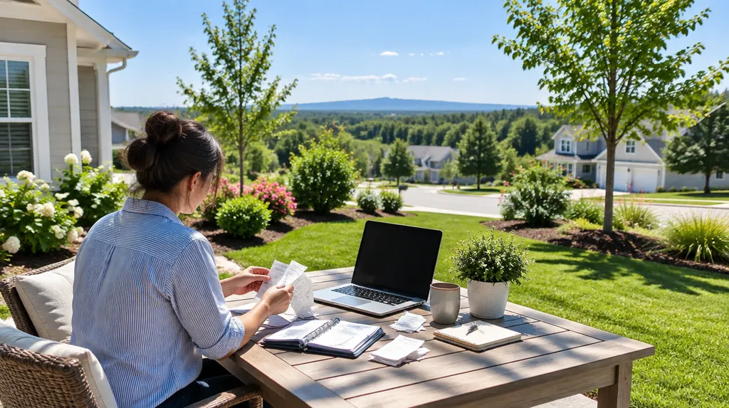 A bookkeeper organizing receipts and a laptop in Indian Land, SC