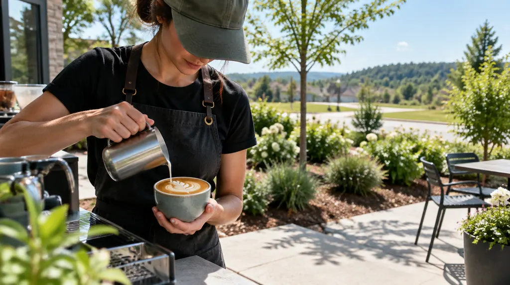 A barista pouring latte art in Indian Land, SC