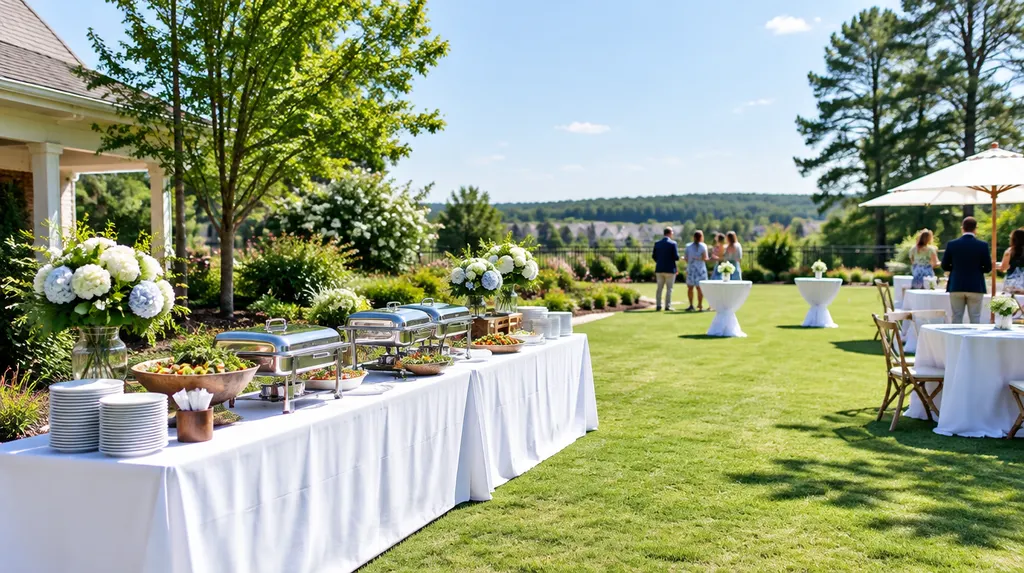 A catering buffet set for an outdoor event in Indian Land, SC