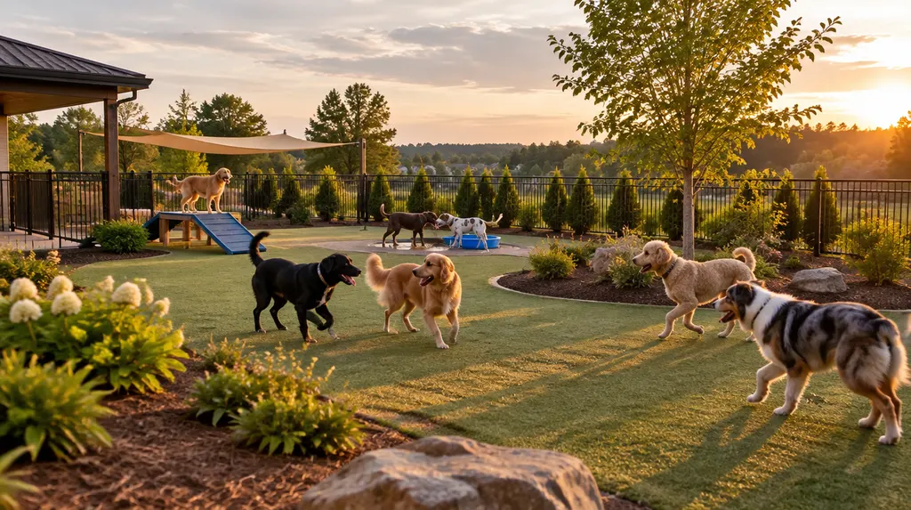 Dogs playing in a doggy daycare play area in Indian Land, SC