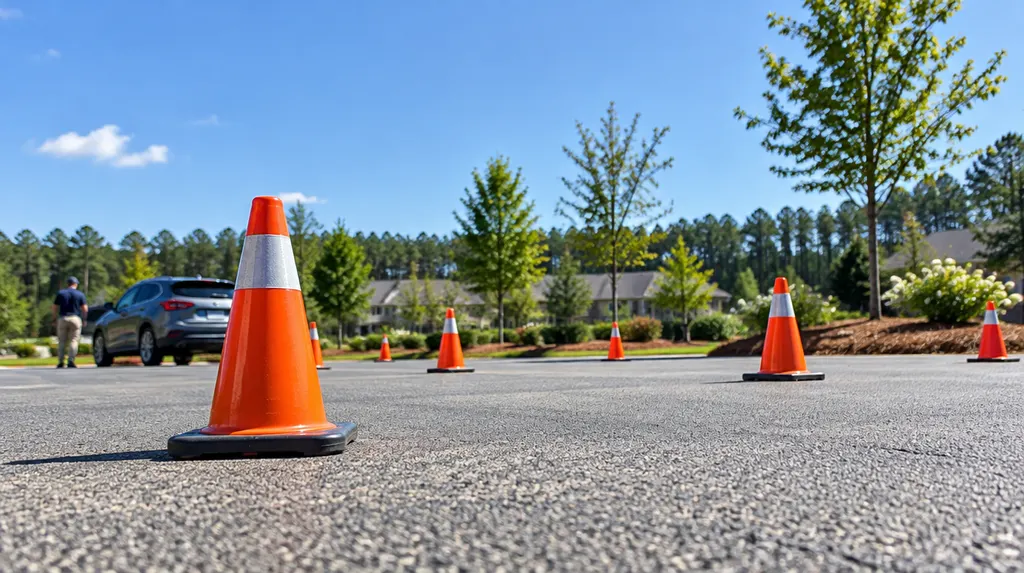 Traffic cones on a practice lot in Indian Land, SC
