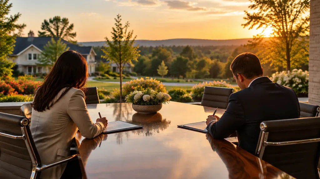 Signing documents at a polished conference table in Indian Land, SC