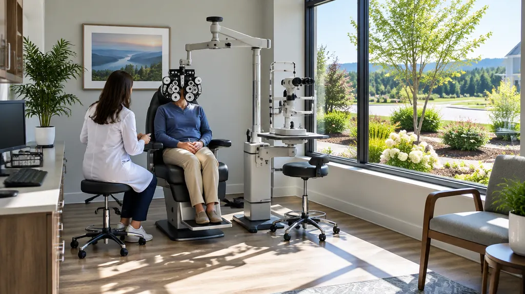 An optometry exam room with a phoropter in Indian Land, SC
