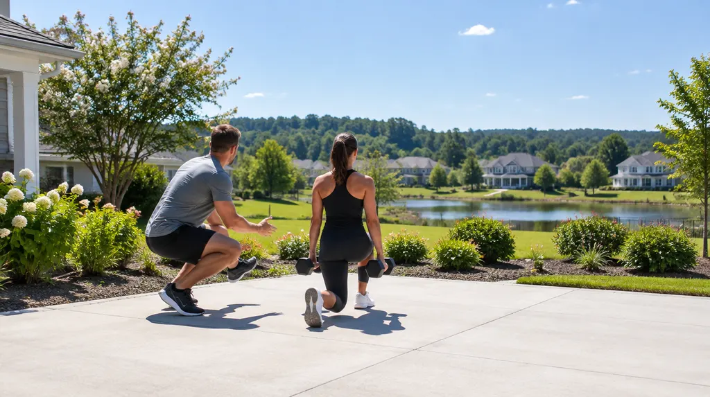 A personal trainer coaching a client with dumbbells in Indian Land, SC