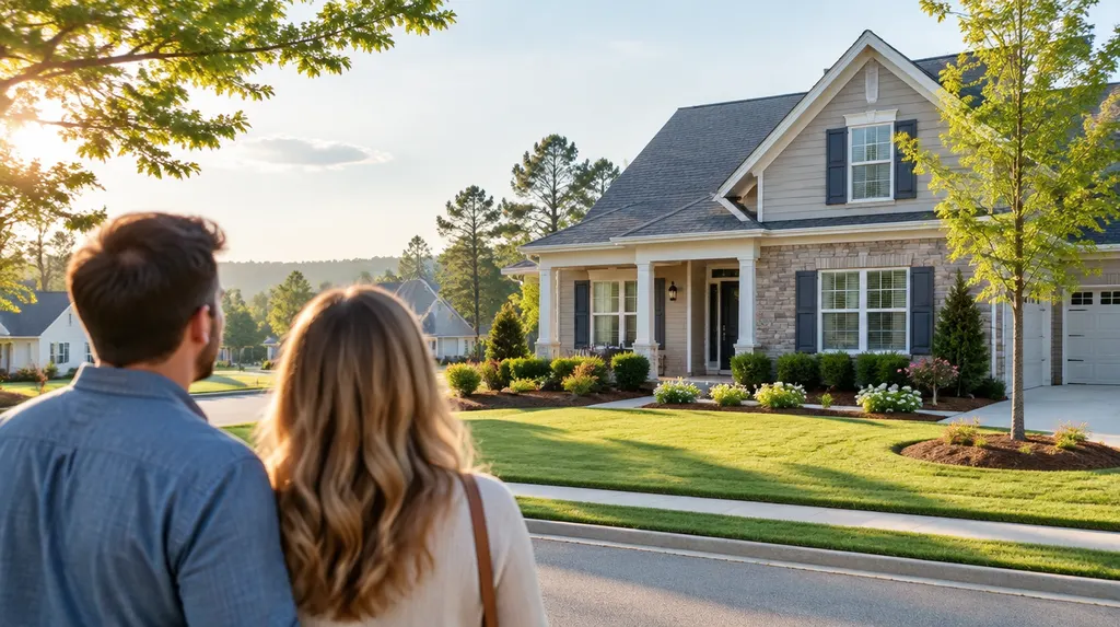 A for-sale home exterior on a sunny street with no sign text in Indian Land, SC