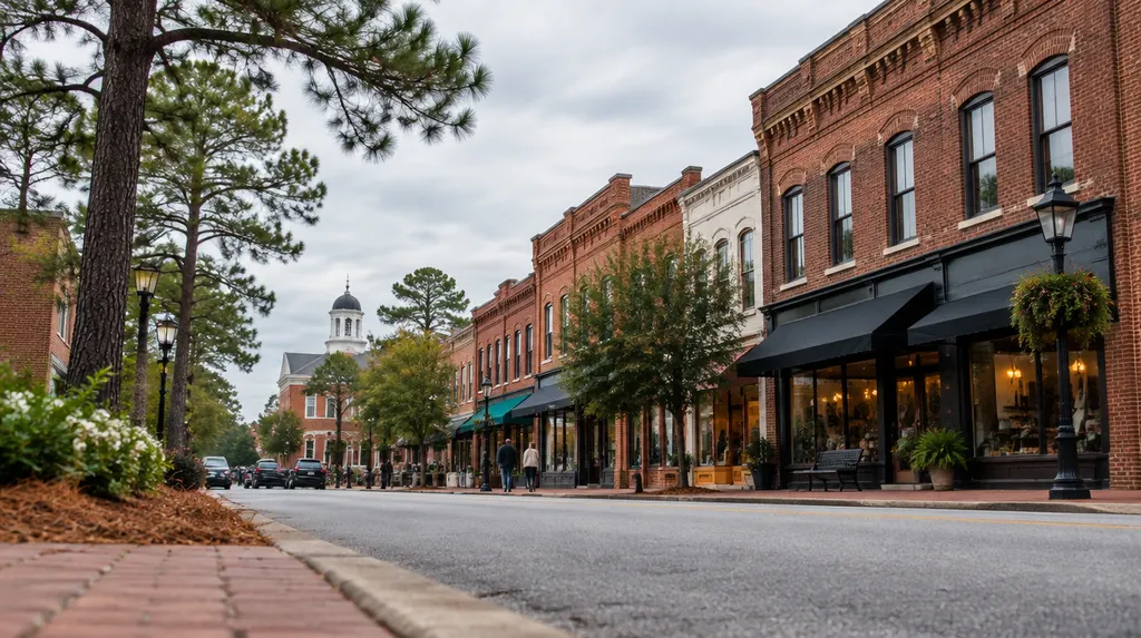 Local businesses along a street in Lexington, South Carolina