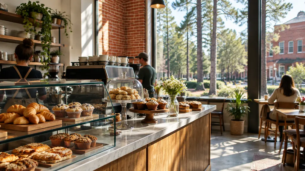 A cozy café counter with pastries in Lexington, SC
