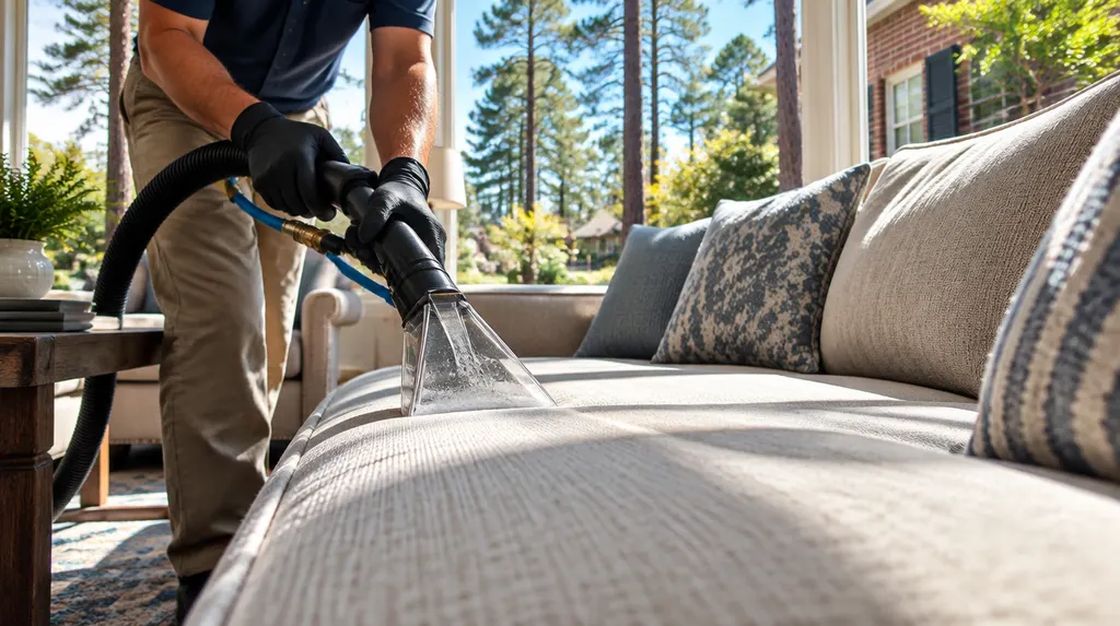 Upholstery cleaning on a living room sofa in Lexington, SC