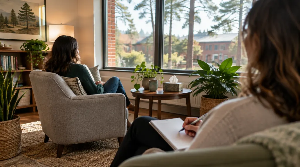A therapist’s office with plants and a notepad in Lexington, SC