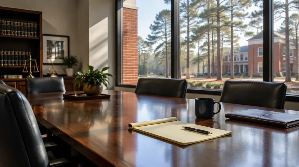 A law office meeting room with a legal pad in Lexington, SC