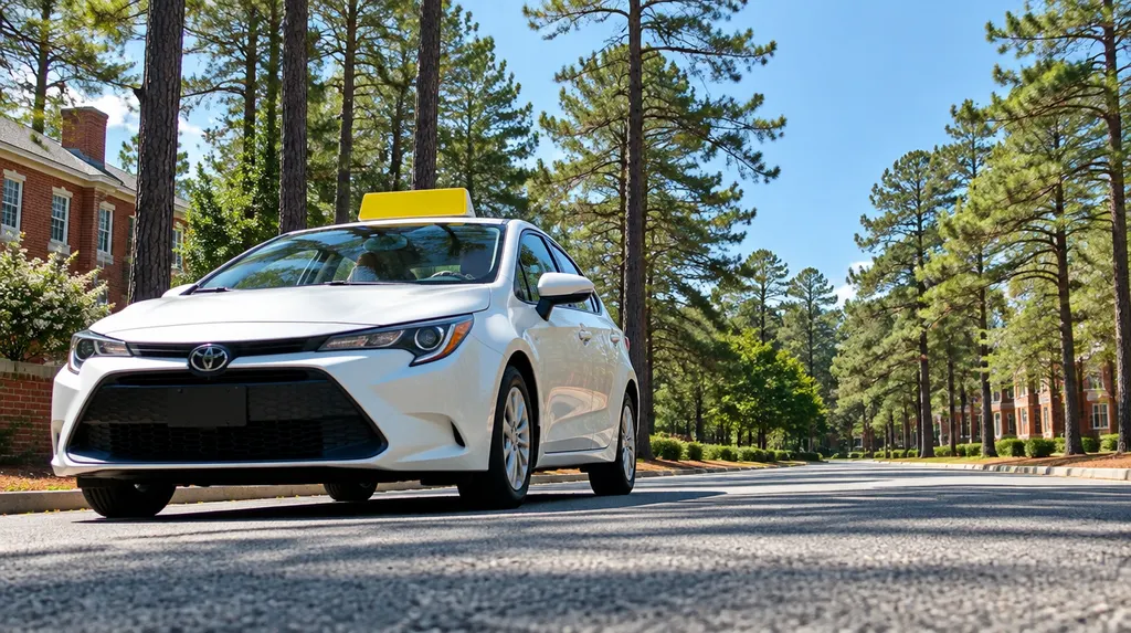 A student driver car on a quiet road in Lexington, SC