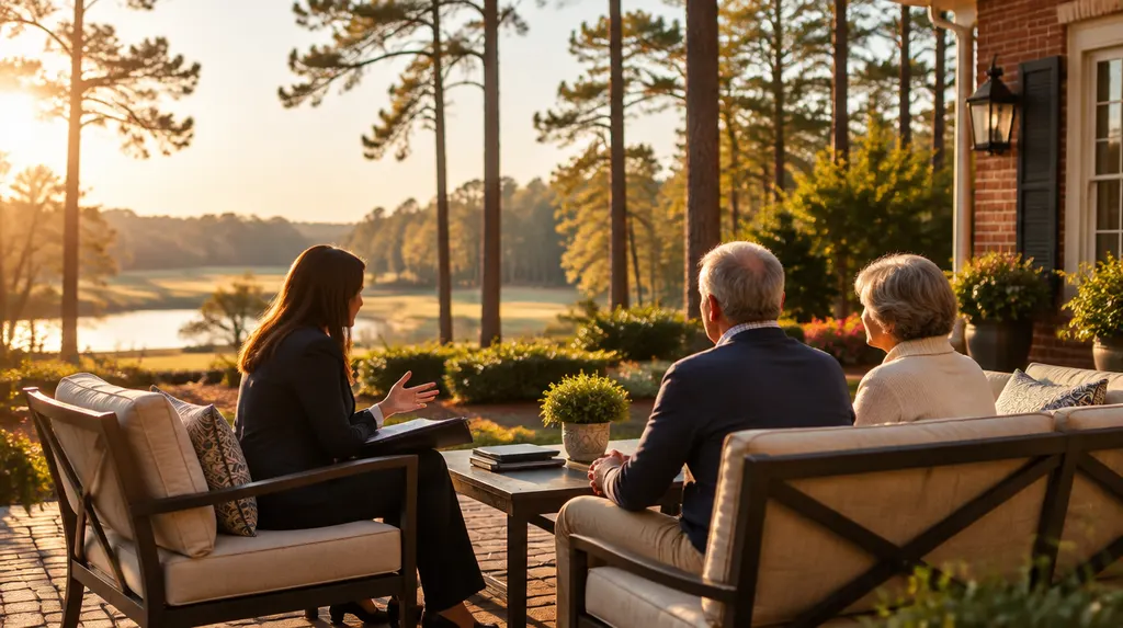 An estate planning attorney meeting an older couple in Lexington, SC