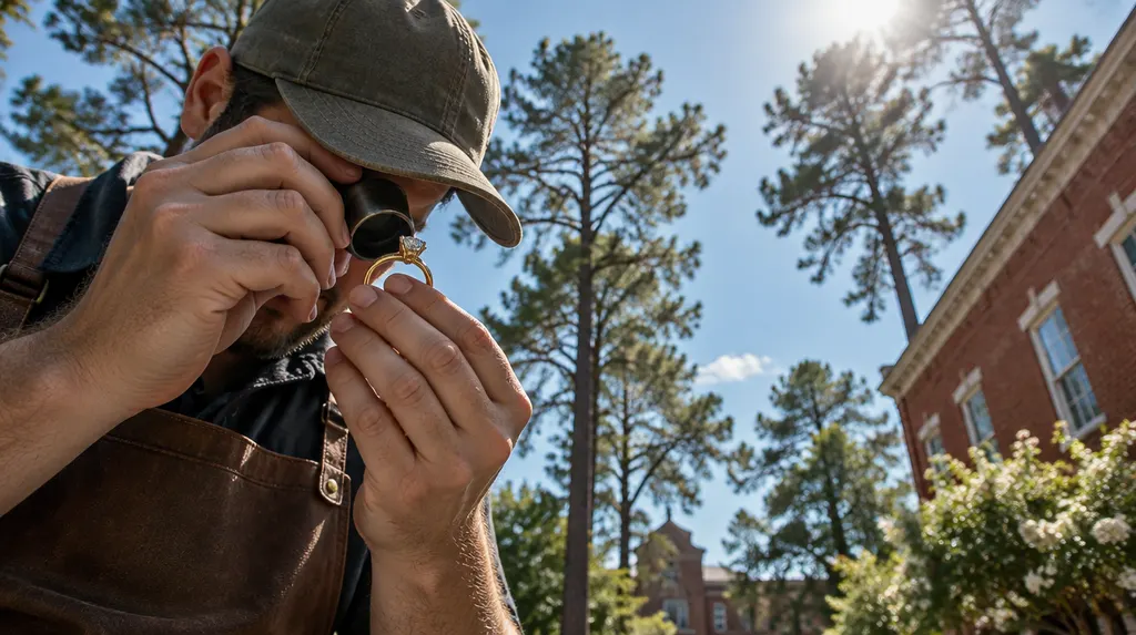 A jeweler examining a ring with a loupe in Lexington, SC