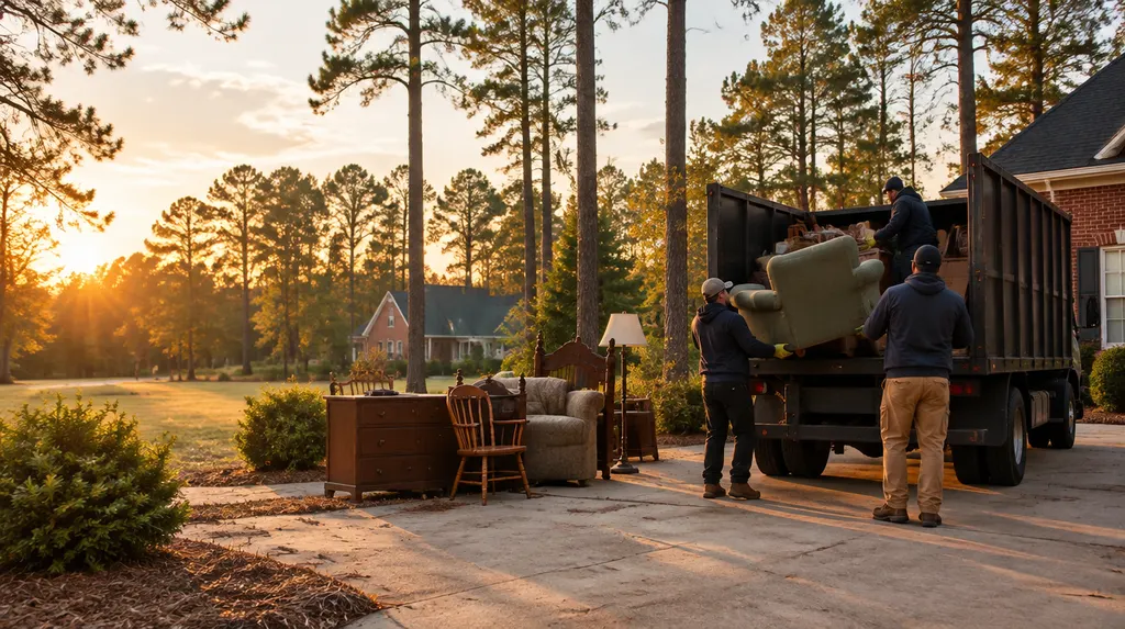 A crew loading old furniture into a junk removal truck in Lexington, SC