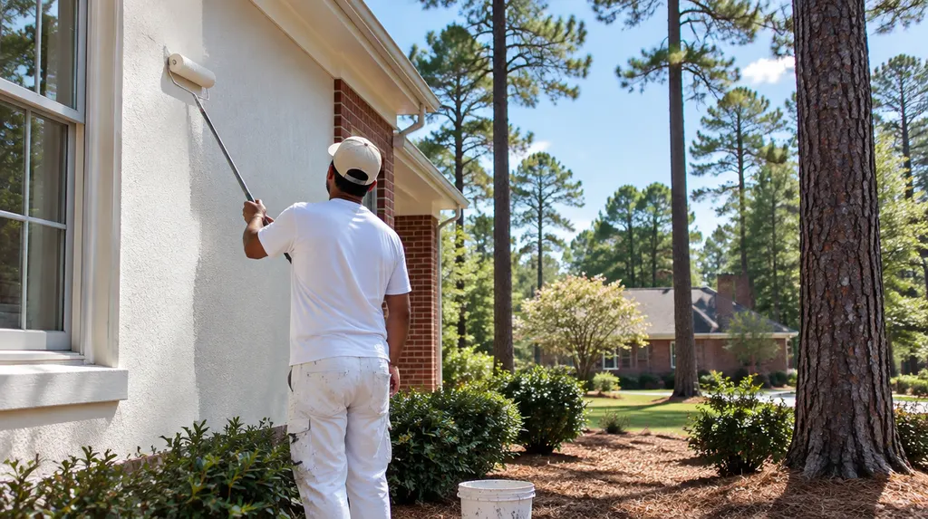 A painter rolling fresh paint on an exterior wall in Lexington, SC