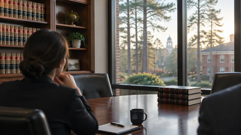 A law firm conference room with legal books in Lexington, SC