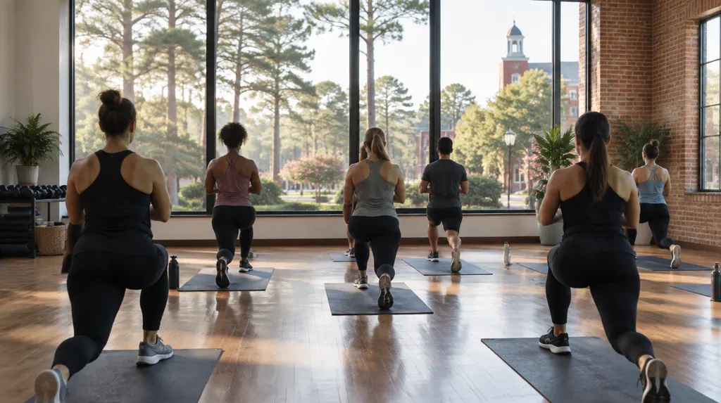 A group fitness class in a studio in Lexington, SC