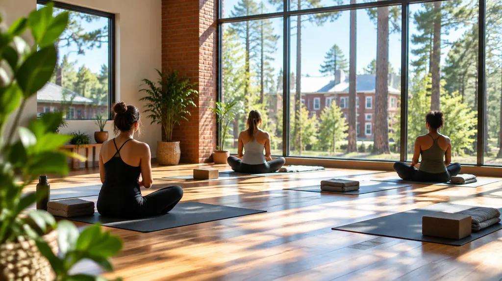 A sunlit yoga studio with mats laid out in Lexington, SC