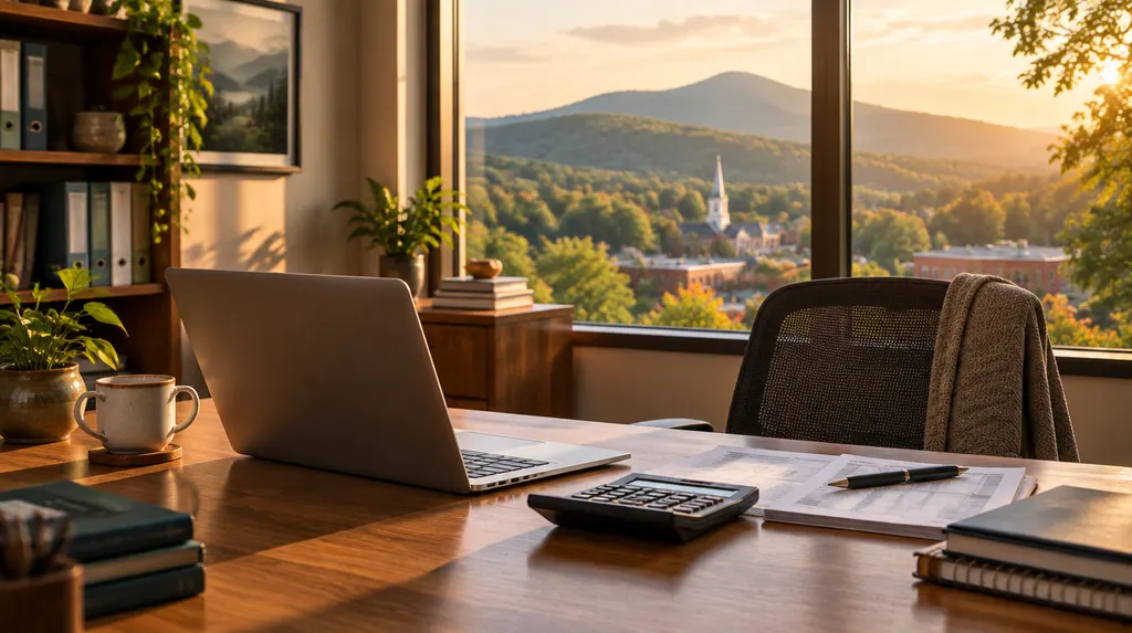 A tidy accounting office with a laptop and calculator in Mauldin, SC