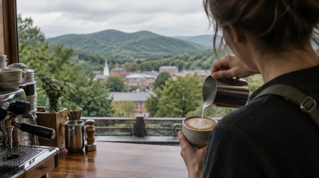 A barista pouring latte art in Mauldin, SC