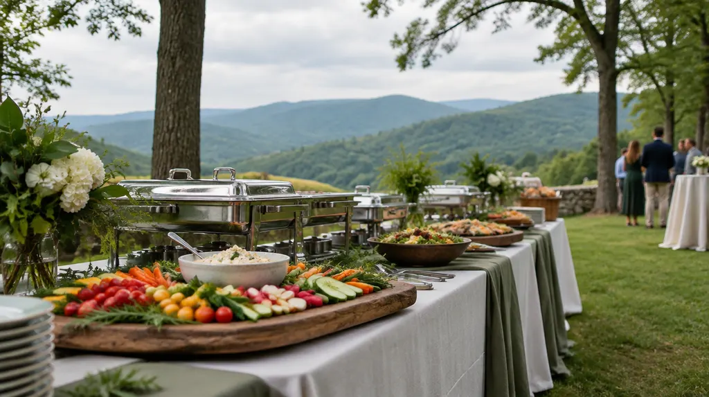 A catering buffet set for an outdoor event in Mauldin, SC