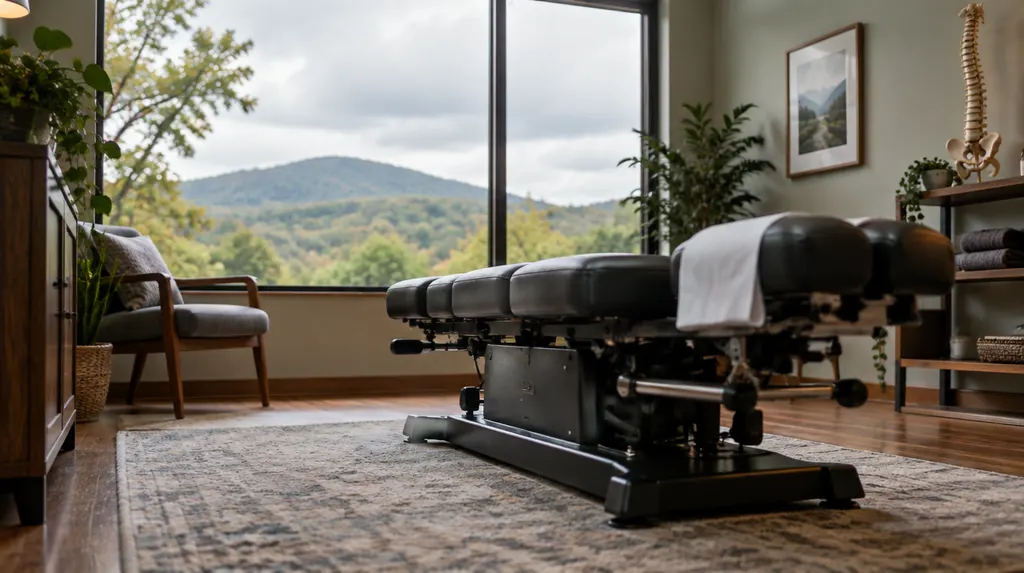 A chiropractic treatment room with an adjusting table in Mauldin, SC