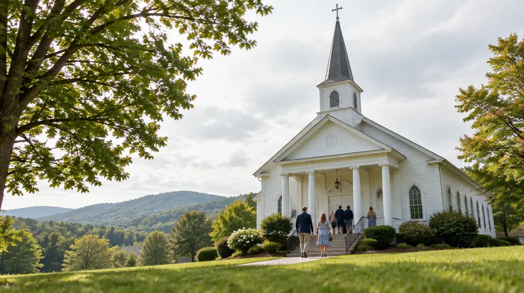 A welcoming white church on a sunny Sunday morning in Mauldin, SC