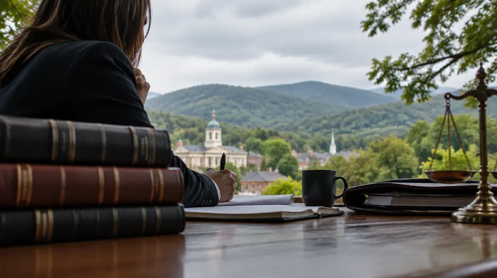 A defense attorney preparing at a desk with law books in Mauldin, SC