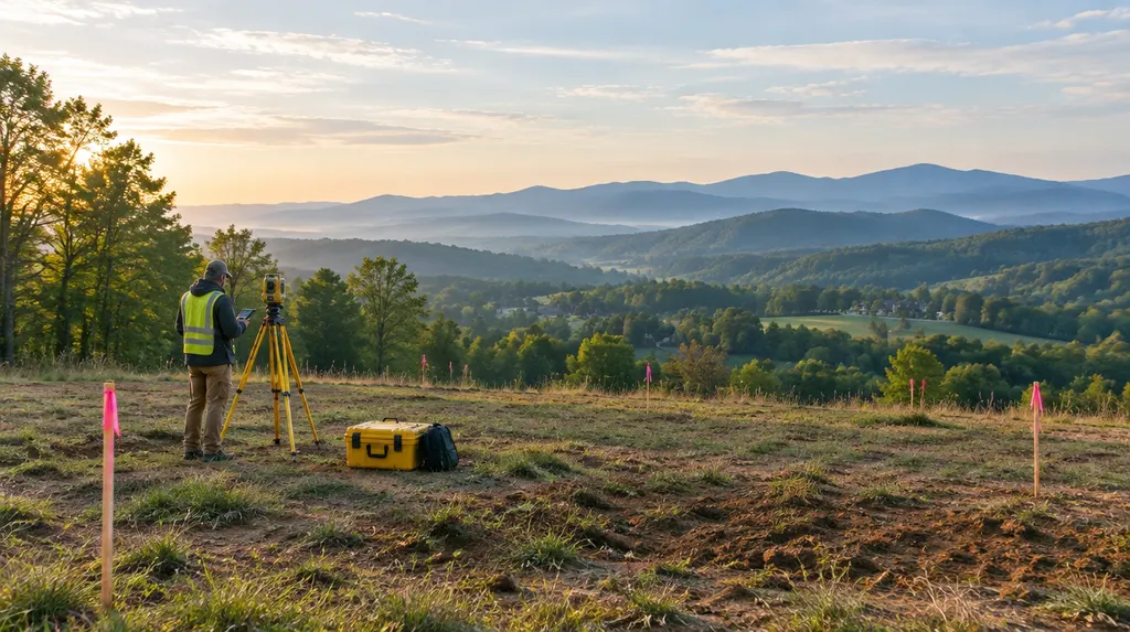 Survey stakes and equipment on a new lot in Mauldin, SC